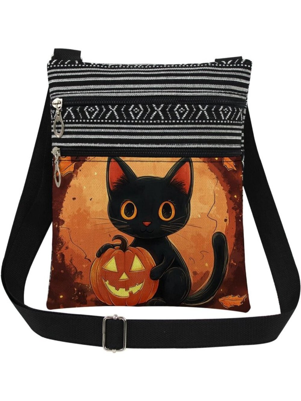 Womens Black Cat Pumpkin Halloween Witch Ghost Skull Purse Handbag Crossbody Bag